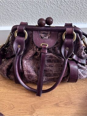 Lockheart by Brighton Bag featuring crocodile-embossed leather Brown Kiss lock